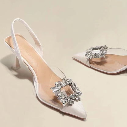 Escarpins hauts talons pour femmes, sexy et élégants, avec cristal transparent, bout pointu, couleurs unies, confortables, pour le printemps et l’automne.