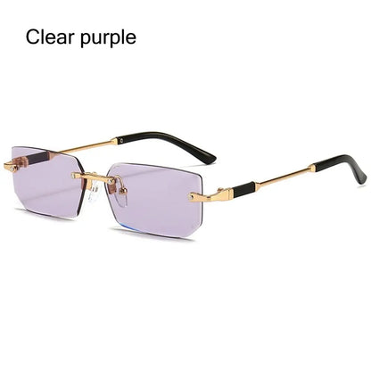 Lunettes de soleil UV400 sans monture rectangulaires - Style Y2K, lunettes de soleil sans contour pour femmes et hommes