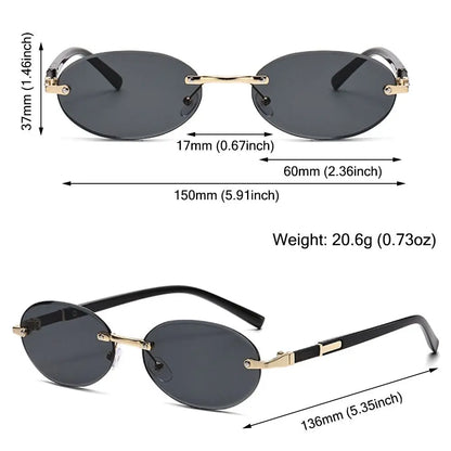 Lunettes de soleil UV400 sans monture rectangulaires - Style Y2K, lunettes de soleil sans contour pour femmes et hommes