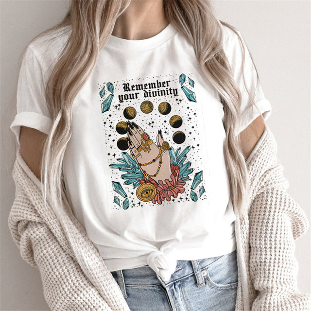 T-shirt Femme Imprimé Tarot – Haut Cartoon Féminin Mode et Tendance