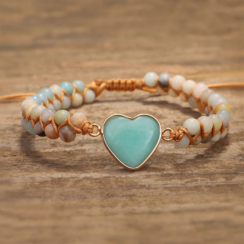 Bracelet cœur en charme, macramé amazonite pour femme