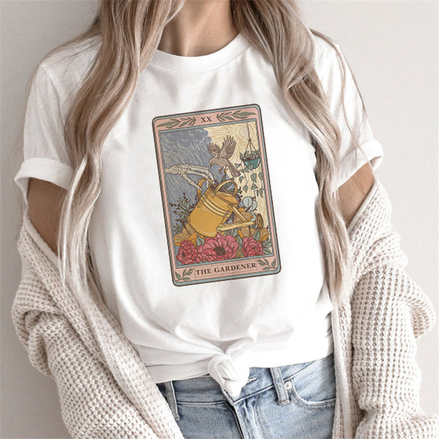 T-shirt Femme Imprimé Tarot – Haut Cartoon Féminin Mode et Tendance