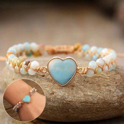 Bracelet cœur en charme, macramé amazonite pour femme