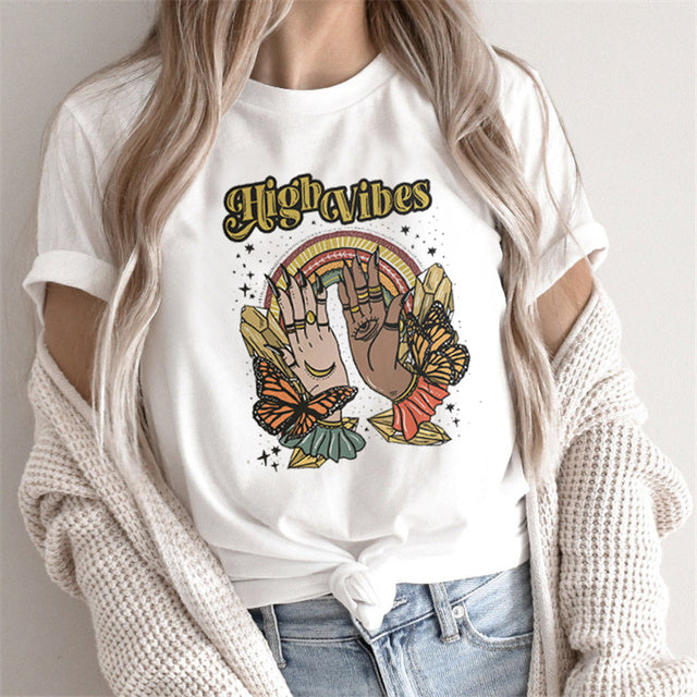 T-shirt Femme Imprimé Tarot – Haut Cartoon Féminin Mode et Tendance