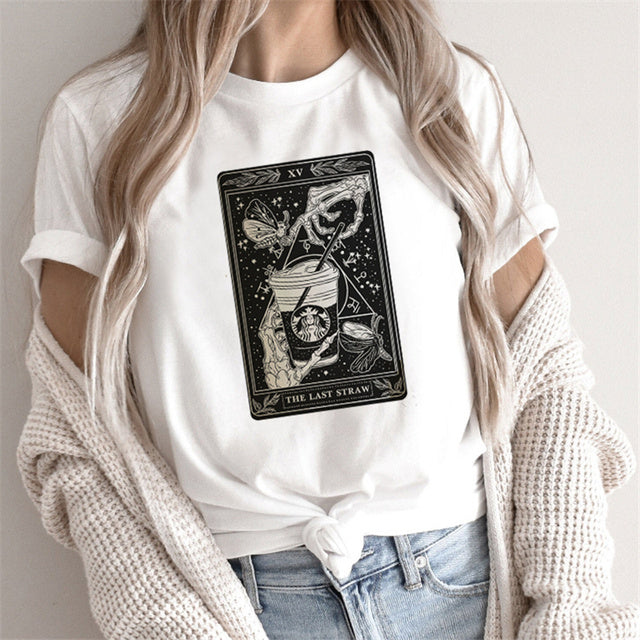 T-shirt Femme Imprimé Tarot – Haut Cartoon Féminin Mode et Tendance