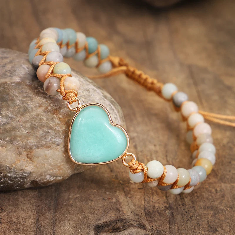 Bracelet cœur en charme, macramé amazonite pour femme
